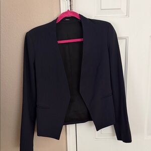 Theory Navy Collarless Open-Front Blazer